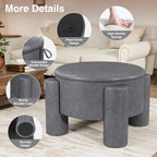 FiveWillowise 24 Inch Round Small Ottoman with Storage,Faux Leather | 24" Coffee Table,Storage Ottomans with Removable Top,Upholstered Vanity Stool for Small Spaces,Living Room,Apartment,Grey