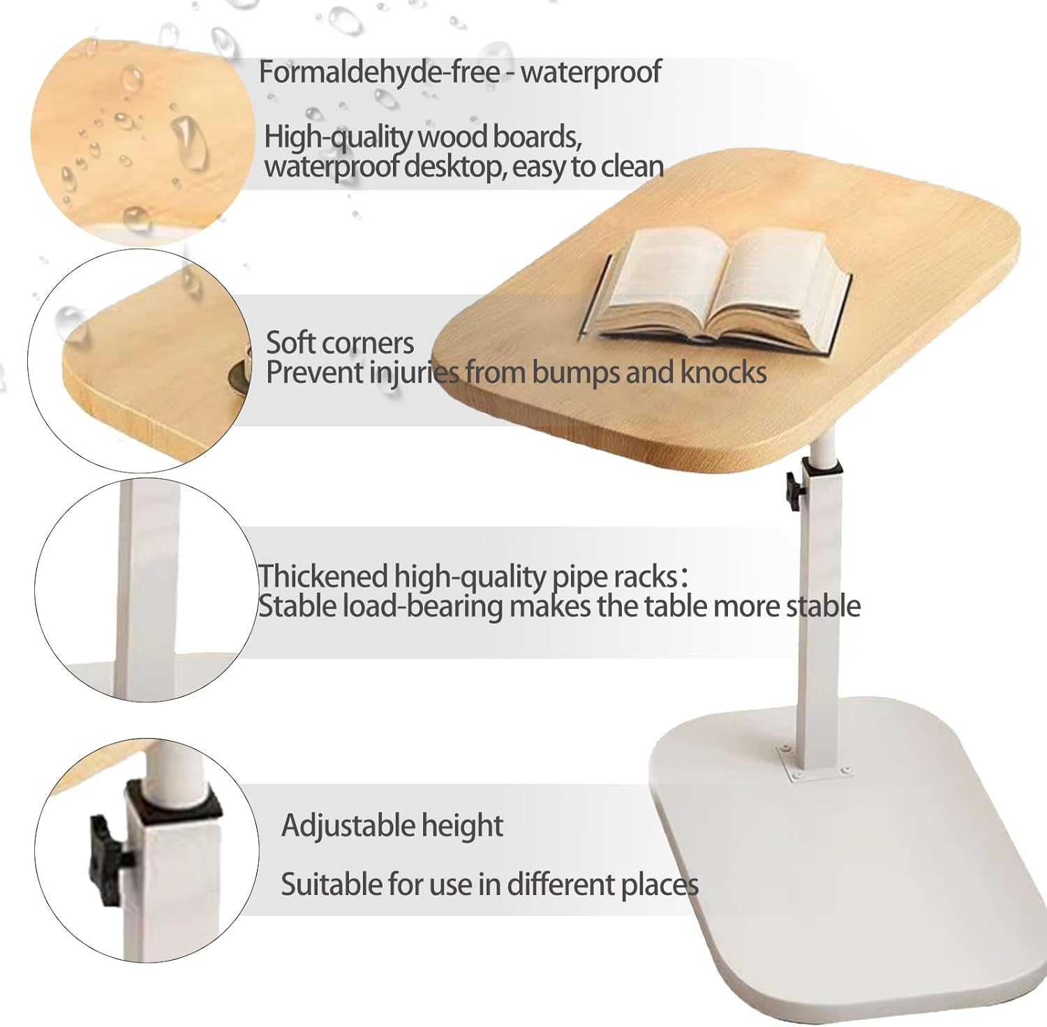 Pedestal Adjustable c Table for Small Spaces，C Shaped End Table Desktop can Turn 360° and the Height of the Sofa Small TV Tray Table Can be Adjusted for Couch