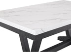 Benzara Vinz Dining Table, 72 Inch White Faux Marble Top, Black Trestle Base