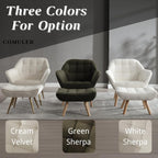 White Sherpa Accent Chair with Ottoman ，Modern Reading Chairs with Ottoman Set, Comfy Fuzzy Armchair Living Room Chair Lounge Chair with Wood Legs for Small Spaces Bedroom Apartment