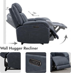 Watson & Whitely Genuine Leather Wall Hugger Power Recliner, Navy Blue
