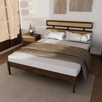 Karl home Bohemia Wood Bed Frame, Queen Size Platform Bed, Walnut Brown