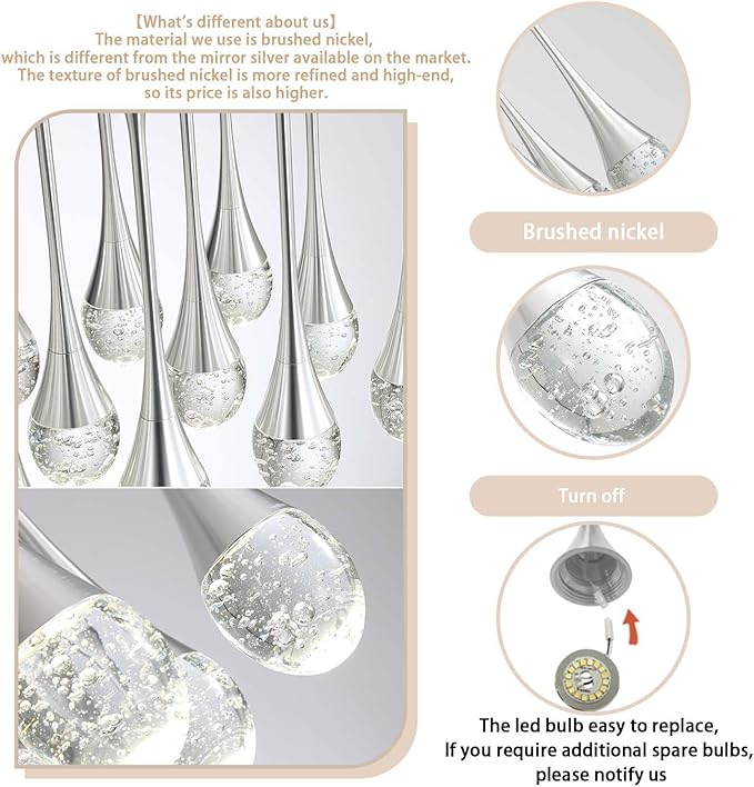 Modern Pendant Lights for Kitchen Island Silver Raindrop Crystal Hanging Light Fxitures Mini Pendant Light Fixture for Dining Room Bar Bedroom （3pack）