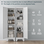 Washsemba 67''Farmhouse Metal Storage Cabinet with Barn Doors,Steel File Cabinet for Home Office,Kitchen Pantry 4 Adjustable Shelves,Freestanding Cupboard for Kitchen,HomeOffice(White)