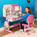 [Fast Arrival] Kids Study Desk and Chair Set - Height Adjustable Kids Writing Desk with Chair, Girls Learning Table with Large Writing Board for Bedroom, Ideal Gifts for Children Boys Girls 6-12