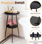 ShellKingdom Small Round Side Table, 2 Tier Metal End Table for Indoor Outdoor Bedroom Living Room Home Office Nightstand (Black)
