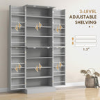 HOMCOM 65" Kitchen Pantry Storage Cabinet 16 Door Shelves Gray | Freestanding Kitchen Cabinet, 4 Doors, 8-Tier Shelving, Adjustable Shelves