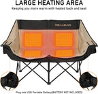 REALEAD Heated Double Camping Chair - Heated Loveseat Camping Chairs for Adults with 3 Heat Levels and 4 Heating Zones - Oversized Heated Chairs Outdoor Sports Supports 650 lbs Battery NOT Included