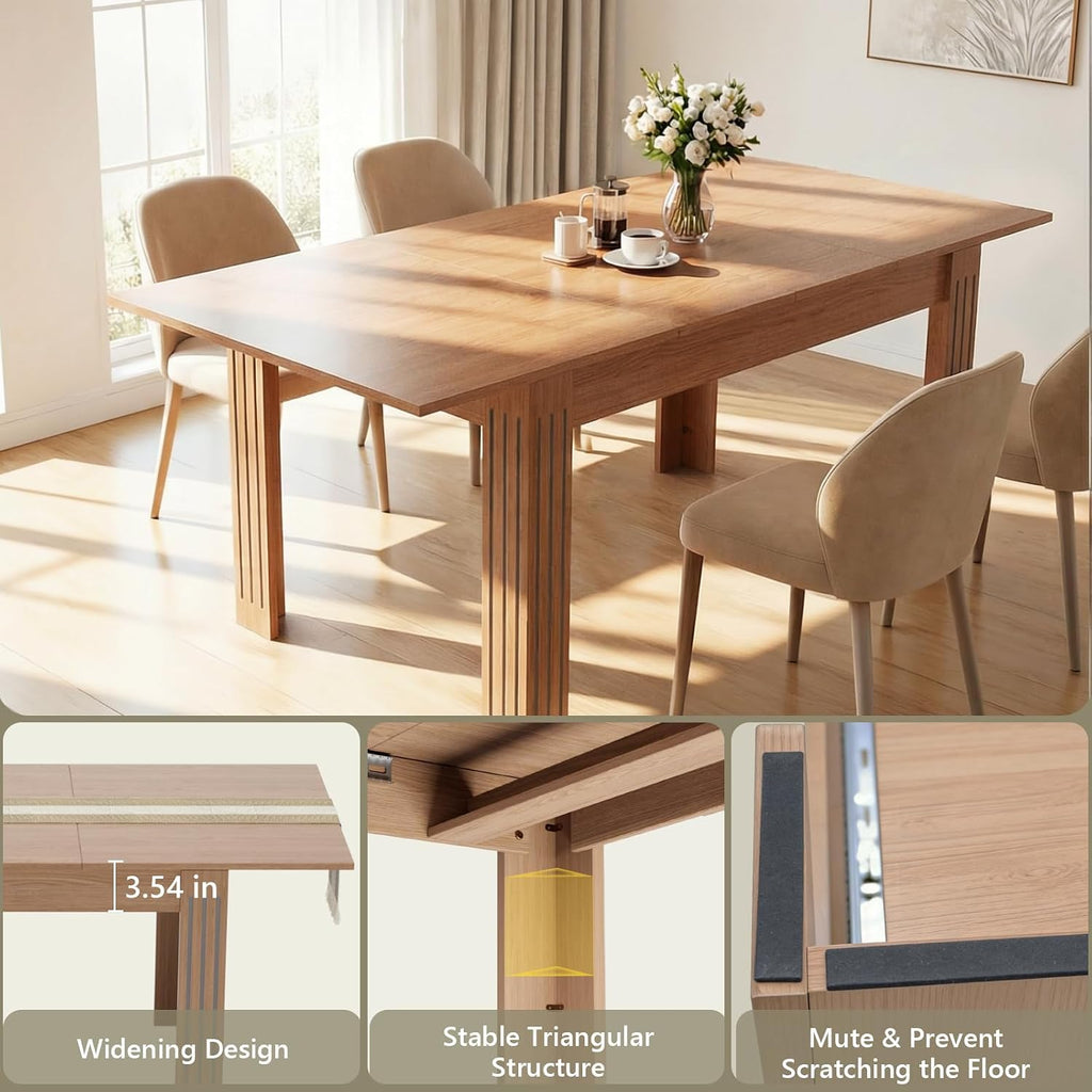Sannwsg Extendable Table 54"-85", Extendable Dining Table for 4-8, Rectangular Kitchen Dining Table Space Saving, Farmhouse Dining Tables with 95" Runner