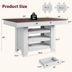 Garvee Counter Height Dining Table with 2 Drawers, 36" Farmhouse Wooden Large Bar Kitchen Table with Wine Rack & 3 Shelves, Rectangular, Thick Frame for Kitchen, Bar & Entertaining, Retro White Brow
