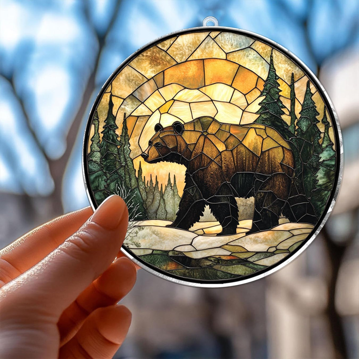 Bear Suncatcher – Grizzly Bear Window Hanging Art for Cabin Decor, Rustic Nature Wildlife Gift for Outdoors Lovers – Forest Animal Window Ornamen, Nature Lover Gift for Outdoors Enthusiastst (Sun-29)