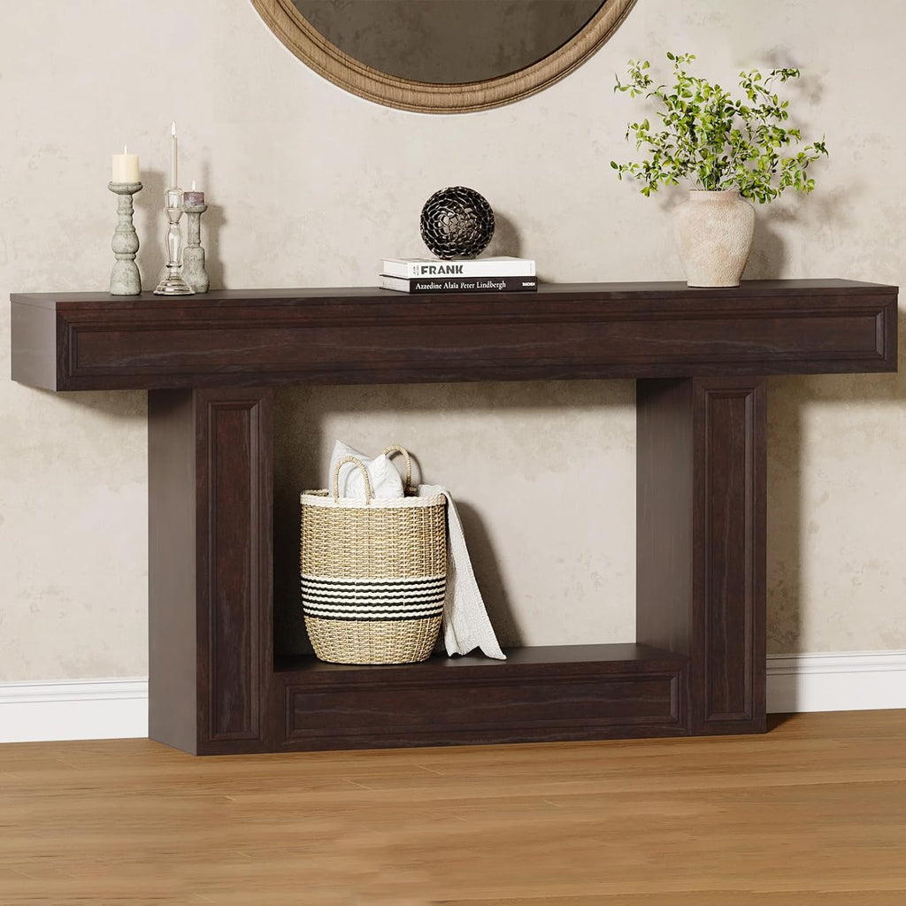 Rresyet 63" 2-Tier Entryway Console Table Behind Sofa with Sensor Lights | 2-Tier Storage Design, Sturdy U-Shape Base, Ideal for Entryway, Living Room, Corridor and Foyer