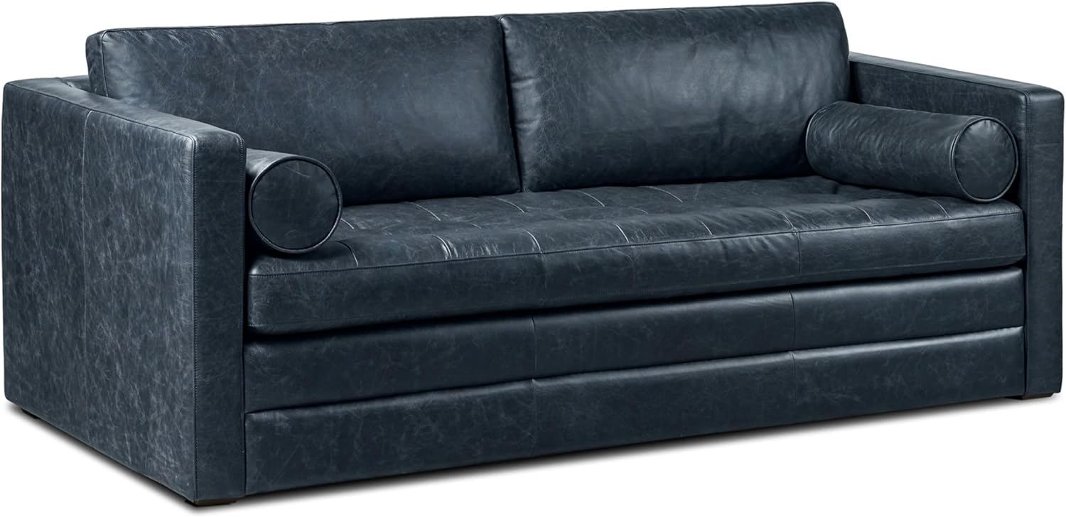 Poly & Bark Napa 82" Leather Pull‑Out Sleeper Sofa – Full‑Grain Italian Leather Upholstery,Tri‑Layer Mattress & Storage Console –Sophisticated Multi‑Functional Sofa Bed for Living Rooms & Guest Spaces