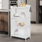Kitchen Sideboard Pantry Cabinets with Hooks, 4 Tier Kitchen Organizer Shelf for Dishes, Wine, Pots and Pans with 4 Hooks, Modern Food Pantry Cabinets with Drawer for Kitchen Dining Living Room, White