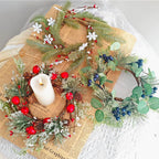 2 Pcs Christmas Candle Rings Wreaths Berries & Pinecone Candle Rings Artificial Norfolk Pine Candle Holder 12" for Winter Home Kitchen Table Centerpiece (Red)