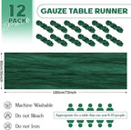 Aktor 12 Pack Emerald Green Table Runner Boho Cheesecloth Table Runner Semi Sheer Gauze Fabric Runners for Wedding Birthday Baby Shower Party Boho Table Decoration（Emerald Green）