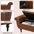 63.78" Inch Storage Bench for Bedroom Faux Leather End of Bed Bench with Storage Upholstered Ottoman Foot Rest with Rolled Arms for Bedroom Living Room Holds Up to 700 Lb Brown