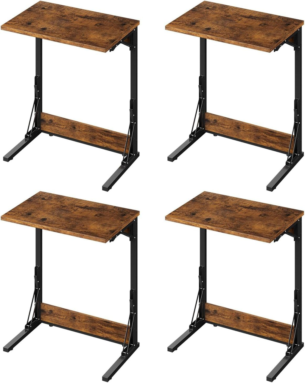 Tatub Folding TV Tray 4PCS, 24" Wide C-Shaped Couch Table, Rustic Brown