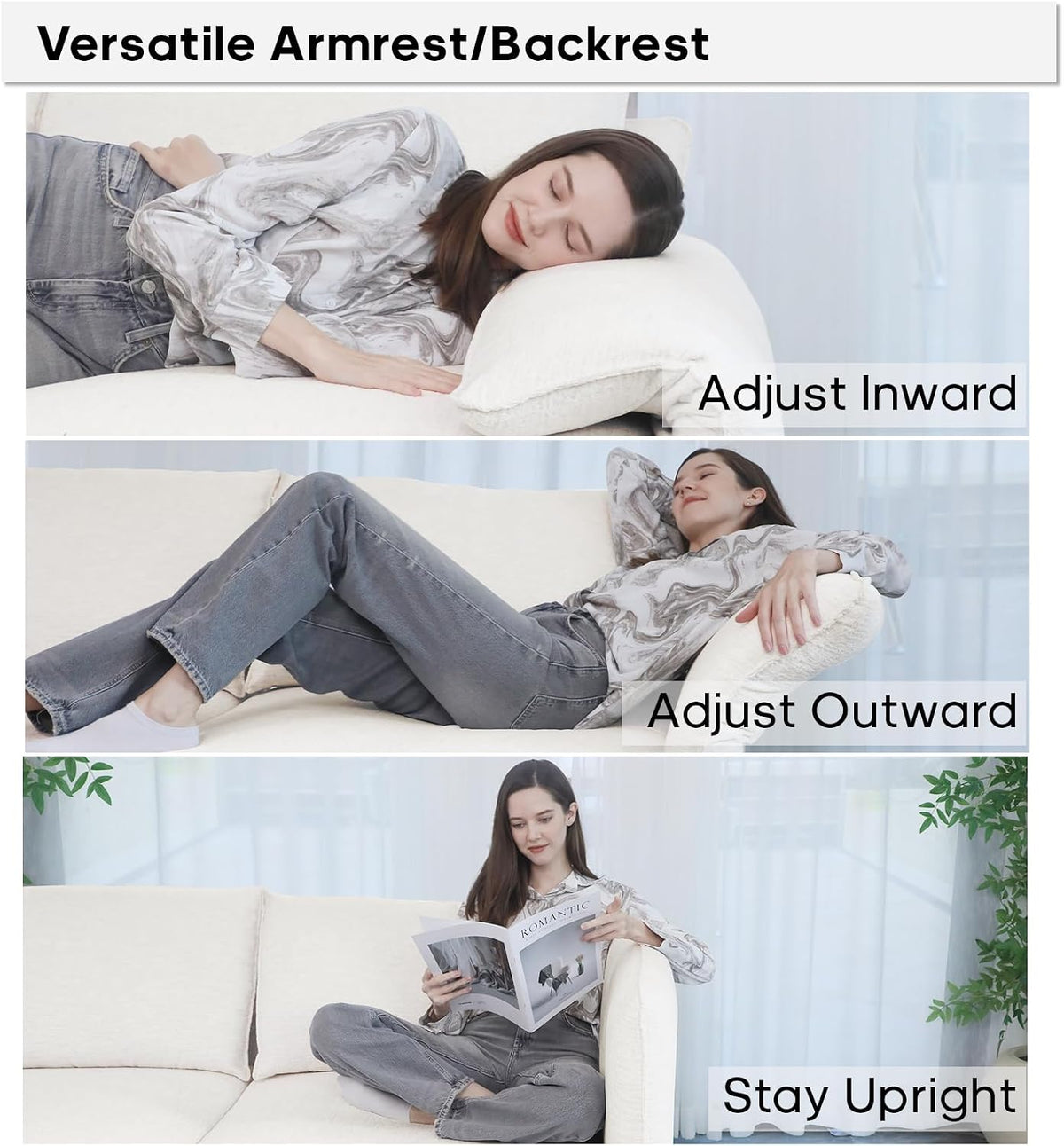DreamDashio Chenille Armrest/Backrest Adjustable Angle for Modular Sectioanl Sofa, 3 Pieces, Beige
