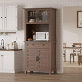 Garvee 72" Tall Kitchen Pantry Cabinet with Hutch and Microwave Stand | Freestanding Food Pantry Hutch with Adjustable Shelves, Glass Doors And Drawers for Dining Room, Living Room, Brown