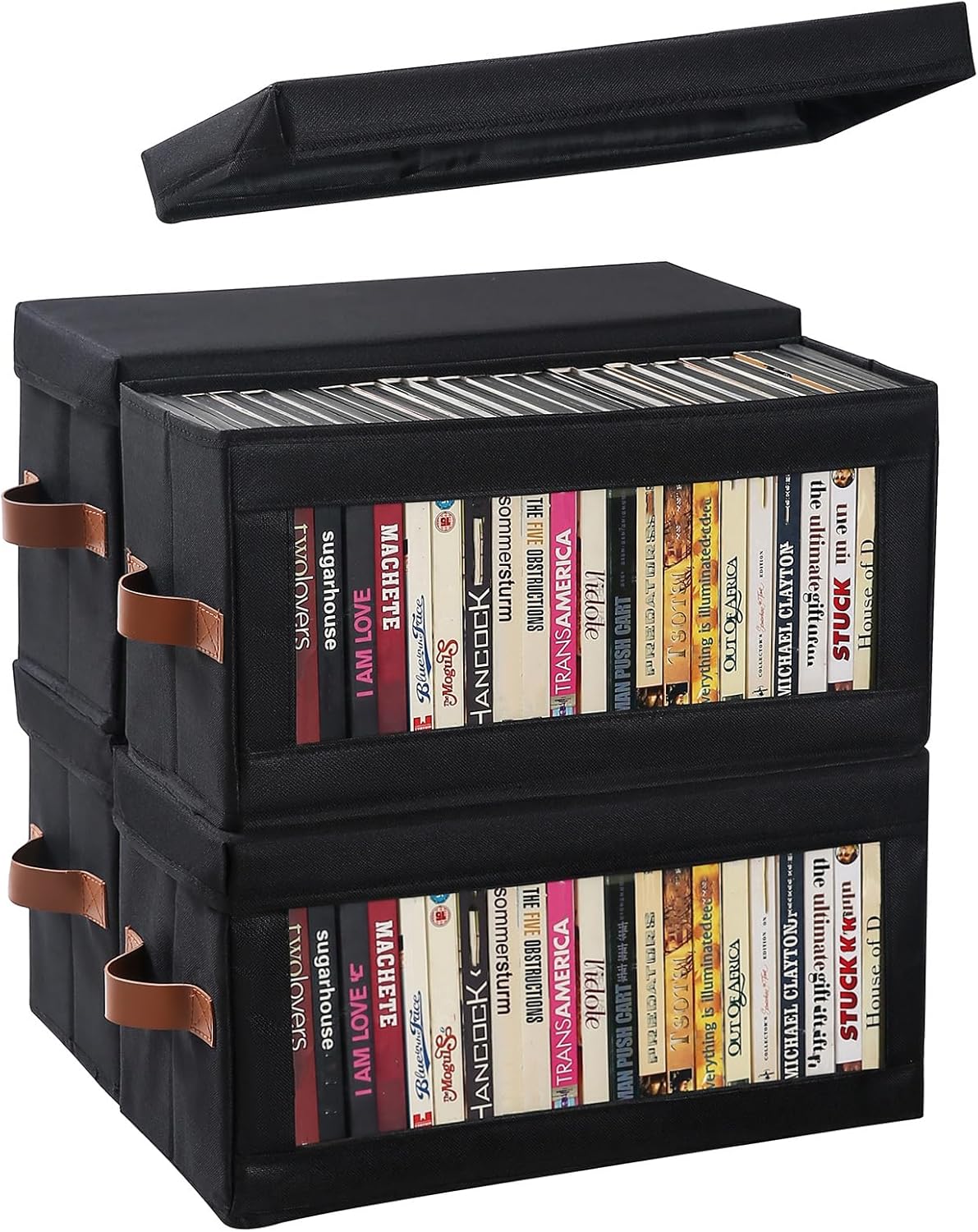 4 Packs DVD Storage Box with Visible Window, Dustproof DVD Case Holder Organizer with Lid and Handles, Holds Up to 104 Cases, CD Holder for Blu-ray & CD Storage-15.75 x 6.10 x 8.07In