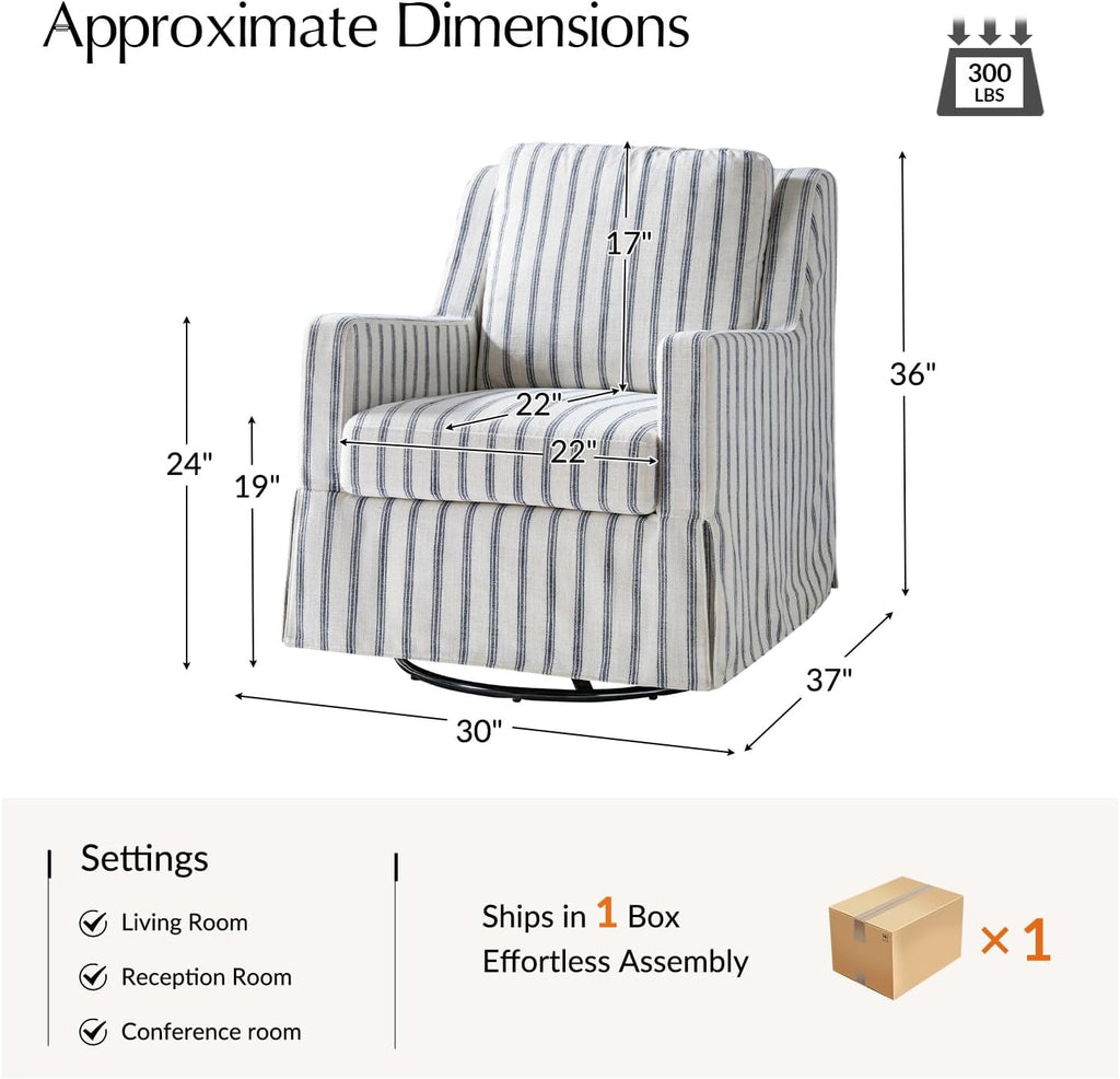 HULALA HOME Farmhouse Swivel Rocker Chair with Washable Slipcover, Navy