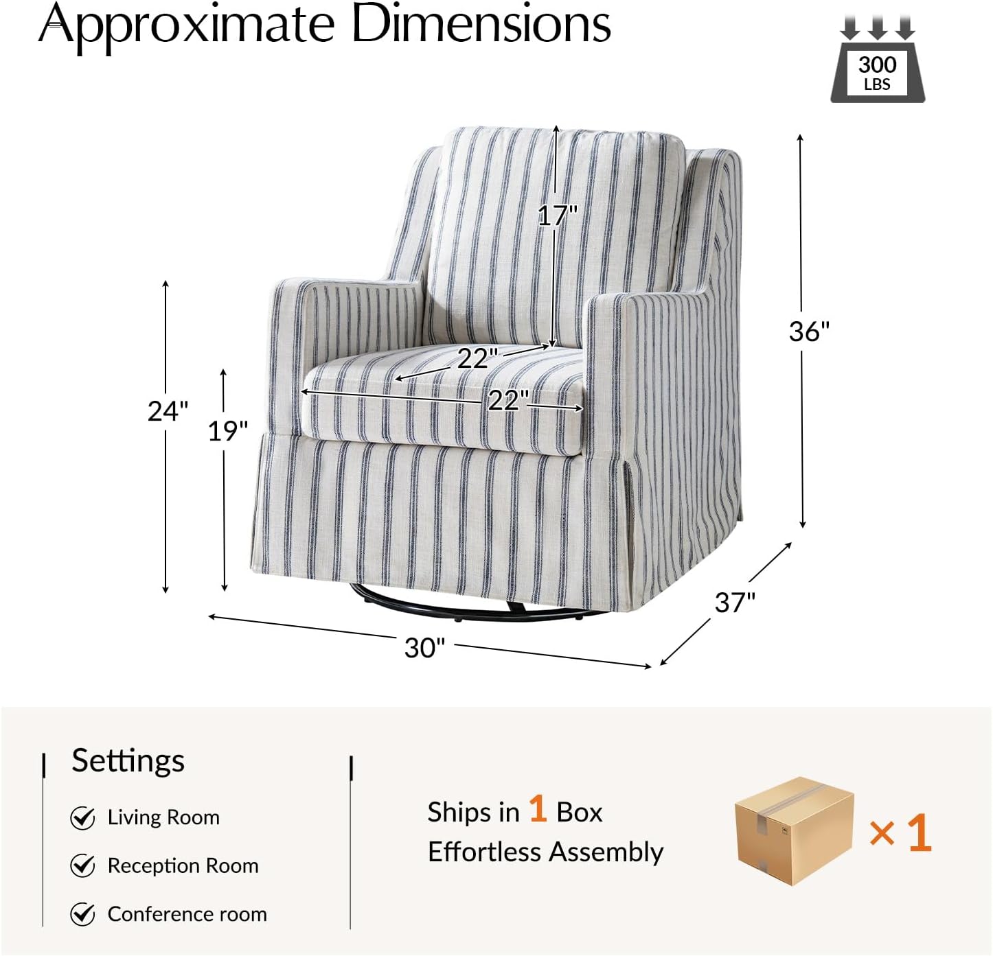 HULALA HOME Farmhouse Swivel Rocker Chair with Washable Slipcover, Navy