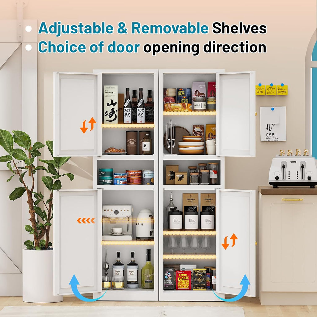 Eltean 67" Tall Narrow Storage Cabinet,Bathroom Cabinets | Narrow Pantry Cabinet with 3 Adjustable Shelves,Reversible Doors Opening,Kitchen Cupboard for Pantry,White (15.7" W)
