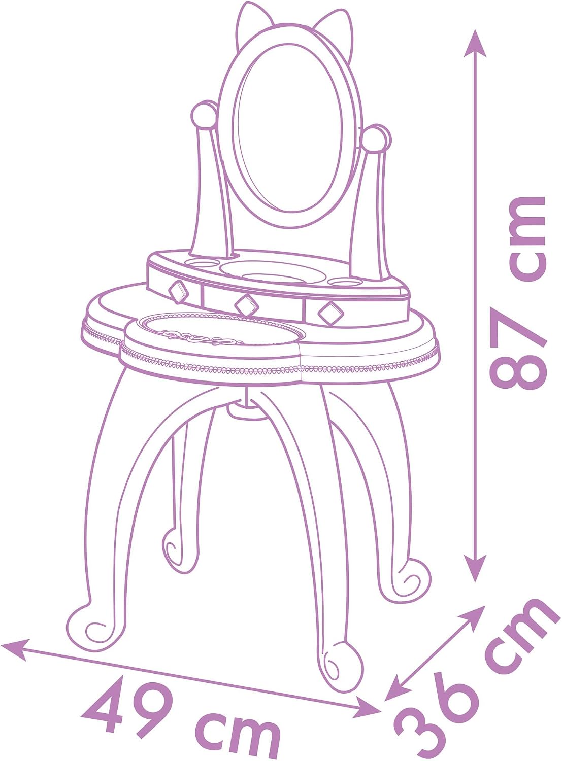Smoby - Gabby et la Maison Magique - 2-in-1 Dressing Table - Stool + 12 Dummy Accessories Included - Adjustable Mirror - Suitable for Ages 3 and Above - Made in France