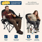 Coldbee Oversized Camping Chairs for Adults - Heavy Duty Padded Folding Lawn Chairs with Cup Holders & Cooler Bag, Comfy Outdoor Chair for Picnic, Beach, Fishing (Black)
