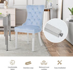 Velvet Dining Chairs Set of 4,Upholstered Dining Room Chairs with Stainless Steel Legs,Modern Luxury Kitchen Accent Chair with Button Tufted High Back,Pull Ring,Nailhead Trim,Light Blue