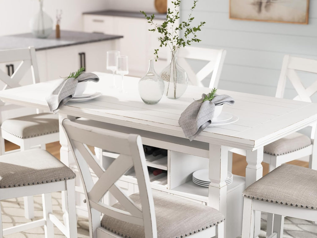Signature Design By Ashley Robbinsdale 72-Inch Counter Height Dining Table with Kitchen Island Storage, Rubberwood Solids, Ash Veneer and MDF Substrates, Antique White