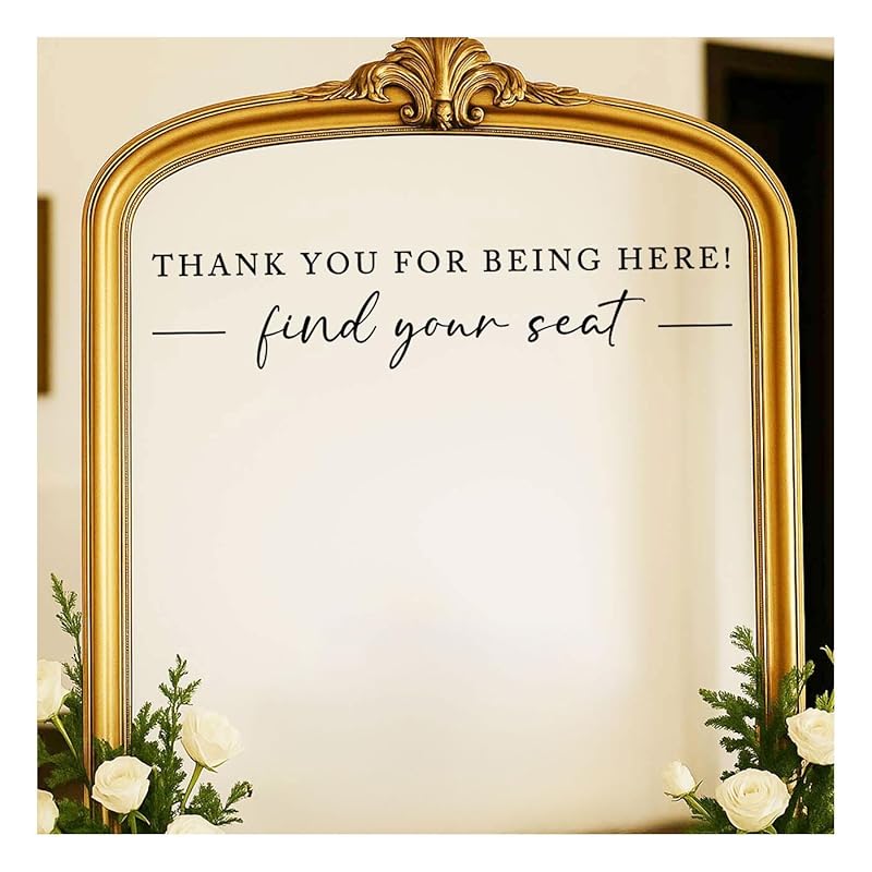Seating Chart Sign, Wedding Mirror Decal, Thank You for Being Here Find Your Seat, Wedding Seating Chart Header Vinyl Decal, Your Seat Awaits Wedding Sign Decal, Mirror Sticker for Seating (Black, Wide 17")