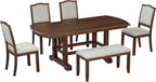 6-Pcs 78'' Extendable Rectangular Dining Table & 4 Upholstered Dining Chairs & 1 Bench, Wood Dining Table Kitchen Table Set for 6 (6-Pcs: 1 Table+4 Chair+ 1 Bench, Cherry)