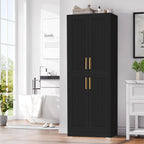 67.7" Tall Kitchen Pantry Storage Cabinet,with 4 Doors,2 Adjustable Shelves,Freestanding Cupboard Farmhouse for Kitchen,Living,Bathroom,Laundry,Dining Room,Assemble Required,Black