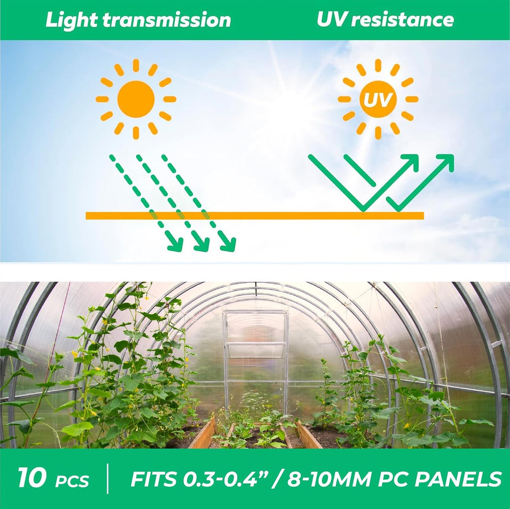 Polycarbonate Greenhouse Panels Connectors - 0.4" Thick, Fit 10mm or 8mm Twin-Wall Polycarbonate Panels, Join 2 Pieces of Panels Together, 4-Foot Length, 10 Pieces (H Connectors 10mm-4ft)