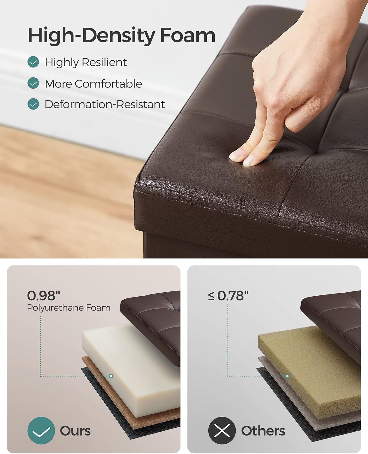 SONGMICS 30 Inches Folding Storage Ottoman Bench with Flipping Lid