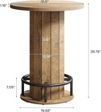 Tribesigns Small Round Dining Table, Bar Height Circle Kitchen Table with Footrest, for Small Spaces, Dining Room, Bar, Bistro, Pub, Brown (Only Table)