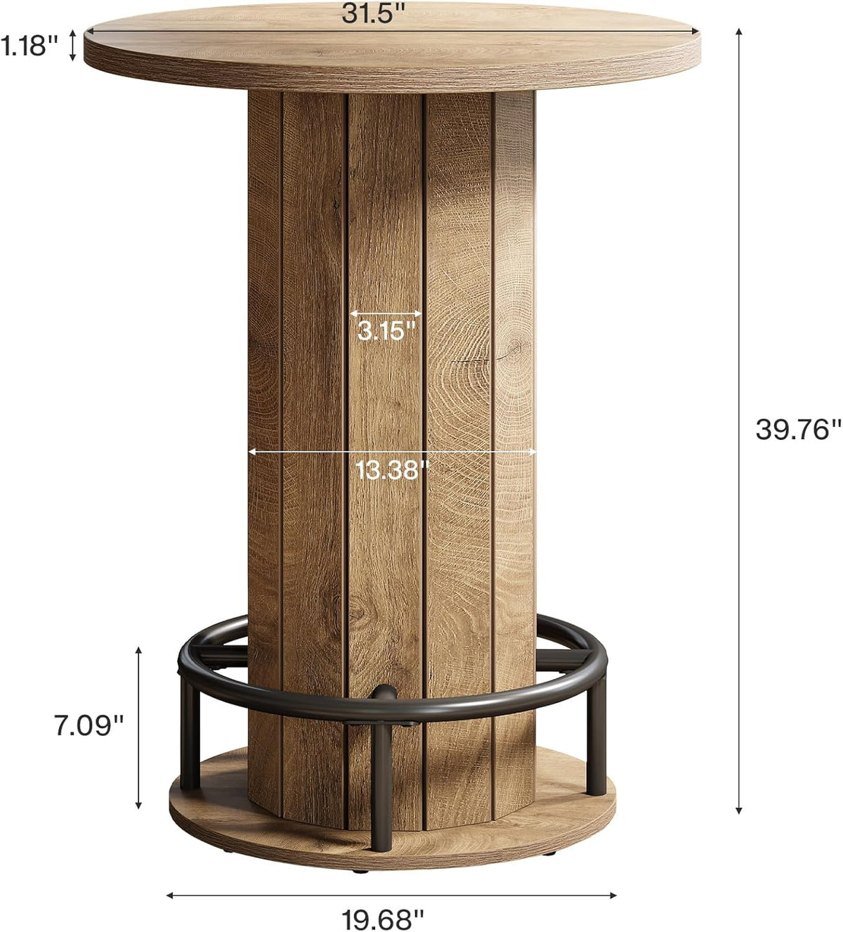 Tribesigns Small Round Dining Table, Bar Height Circle Kitchen Table with Footrest, for Small Spaces, Dining Room, Bar, Bistro, Pub, Brown (Only Table)
