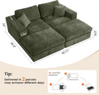 80.7" Oversized Double Chaise Lounge Chair Indoor, Cloud Sleeper Sofa Bed with 4 Pillows, Extra Deep Seat Cozy Loveseat Couch for Living Room Bedroom, No Assembly Required (Green)