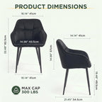Modern Black Velvet Dining Chairs Set of 2, Upholstered Tufted Side Chairs with Arms, Black Metal Legs, Accent Arm Chairs for Kitchen, Dining Room, Living Room (Black)