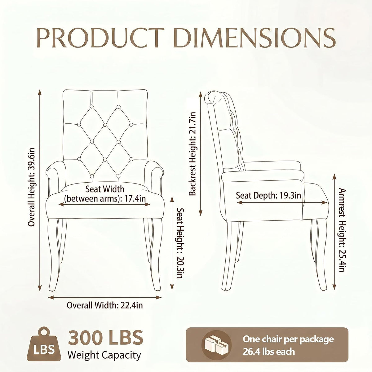 Upholstered Dining Chairs with Arms, Greyish Beige, 1 Pack | Tufted Chenille Kitchen Chairs with Arms, Modern Farmhouse Armchair with Nailhead Trim for Dining Room, Home Office