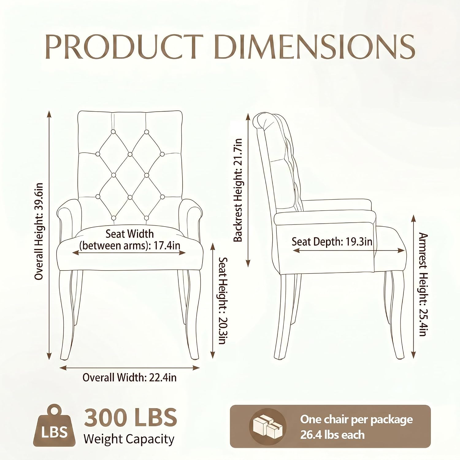 Upholstered Dining Chairs with Arms Set of 2, Greyish Beige, 2 Pack | Tufted Chenille Kitchen Chairs with Arms, Modern Farmhouse Armchair with Nailhead Trim for Dining Room, Home Office