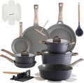 22Pcs Pots and Pans Set Non Stick Non-Toxic Ceramic Cookware Sets Nonstick Kitchen Pot&Pan With Lid Cream Gray Granite Induction Compatible with Glass Lids 10" Griddles Frying Pan PFOA/PFOS-Free