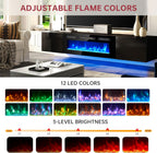oneinmil 70" Floating TV Stand with 36" Electric Fireplace, Wall Mounted Fireplace Entertainment Center with Storage, Fire Place TV Console for Living Room, All Black