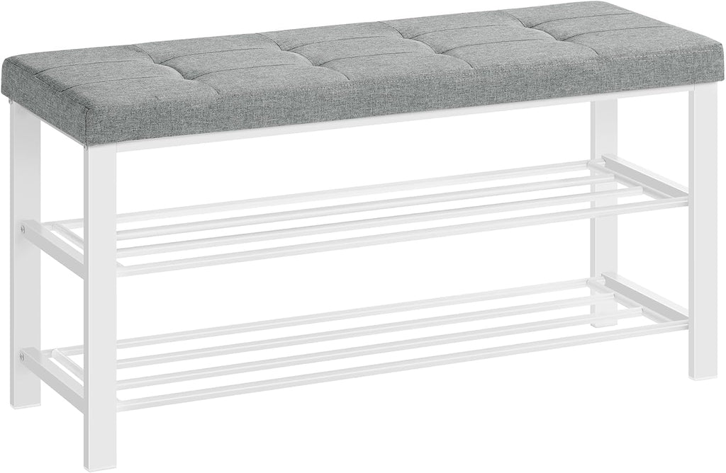 SONGMICS Shoe Bench, Storage Bench, Entryway Bench with Cushion | Shoe Shelf with Seat, Space-Saving, Modern Style, 39.4"W, Dove Gray and Cloud White ULBS579W01