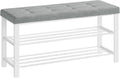 SONGMICS Shoe Bench, Storage Bench, Entryway Bench with Cushion | Shoe Shelf with Seat, Space-Saving, Modern Style, 39.4"W, Dove Gray and Cloud White ULBS579W01