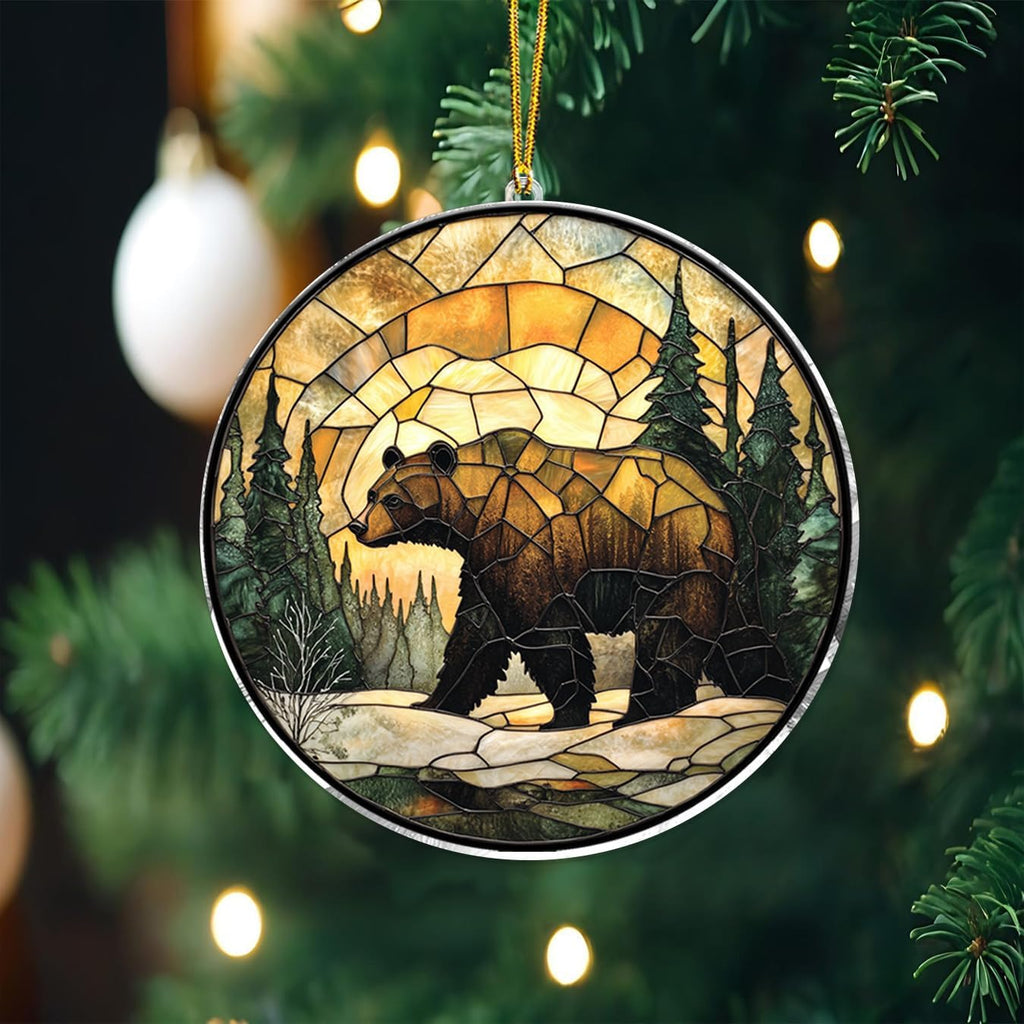 Bear Suncatcher – Grizzly Bear Window Hanging Art for Cabin Decor, Rustic Nature Wildlife Gift for Outdoors Lovers – Forest Animal Window Ornamen, Nature Lover Gift for Outdoors Enthusiastst (Sun-29)