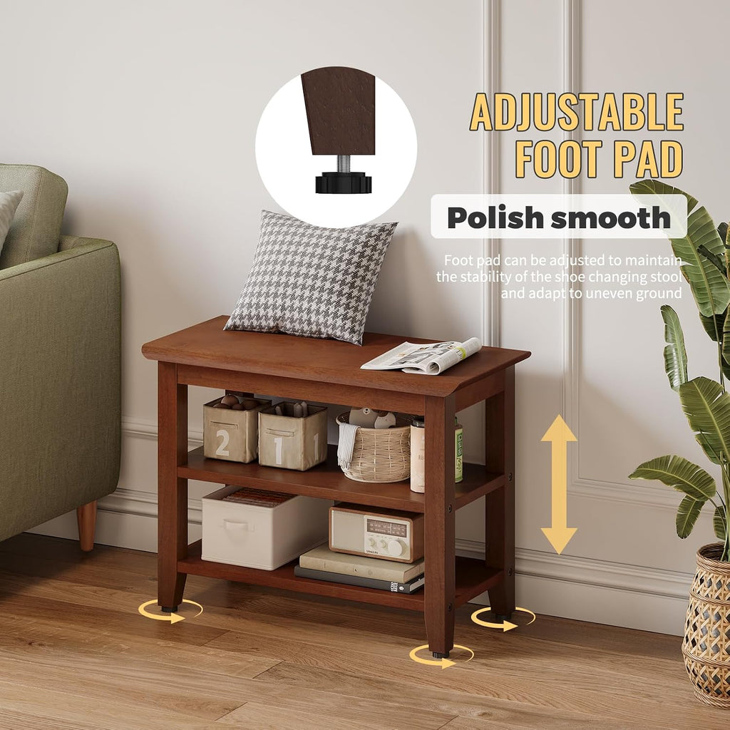Wood Shoe Bench for Entryway,Bench with Shoe Rack,Storage Shoe Organizer for Hallway,Living Room,Bedroom (Brown, 23.62''W×11.81‘’D×17.71‘’H)