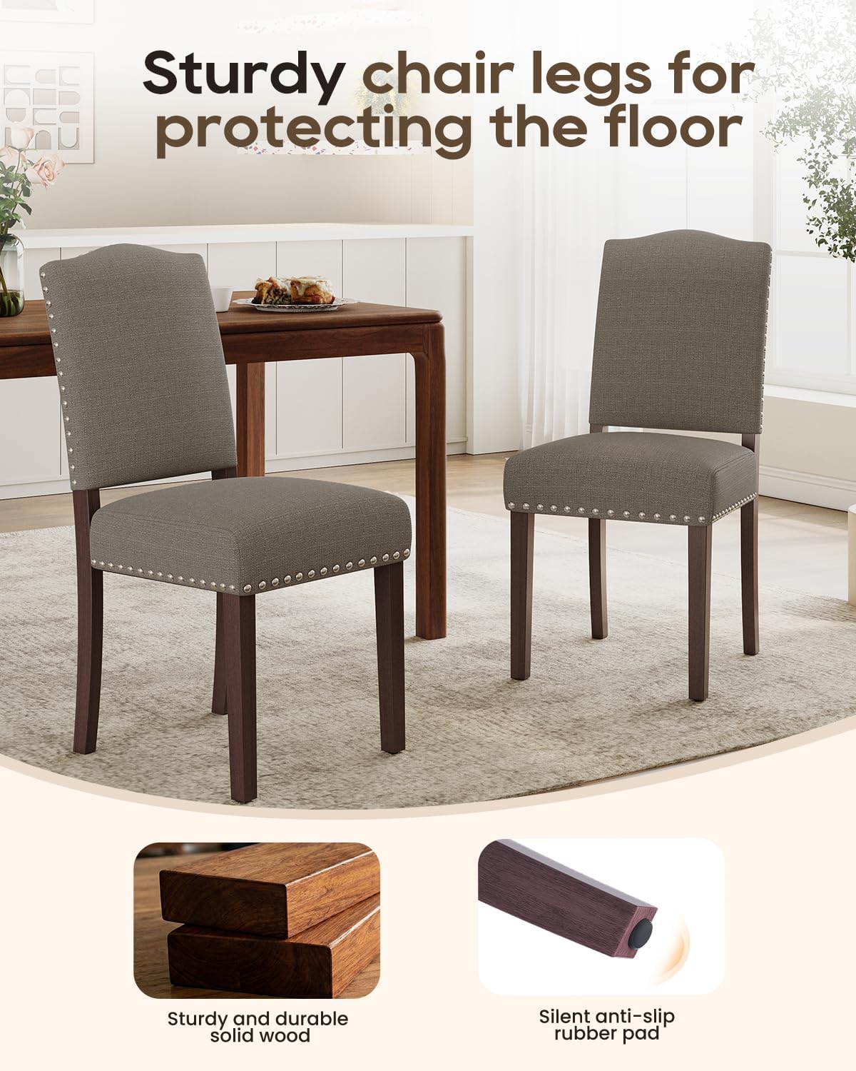 Upholstered Dining Chairs Set of 4 with Thickened Seat Cushion, Wooden Mid-Century Modern Fabric Farmhouse Kitchen Chairs for Dining Room Living/Restaurant/Reading Room